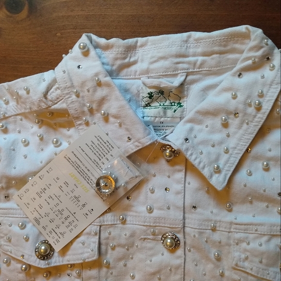 Quacker Factory Perl Rhinestone Buttoned Denim Jacket - Picture 5 of 11